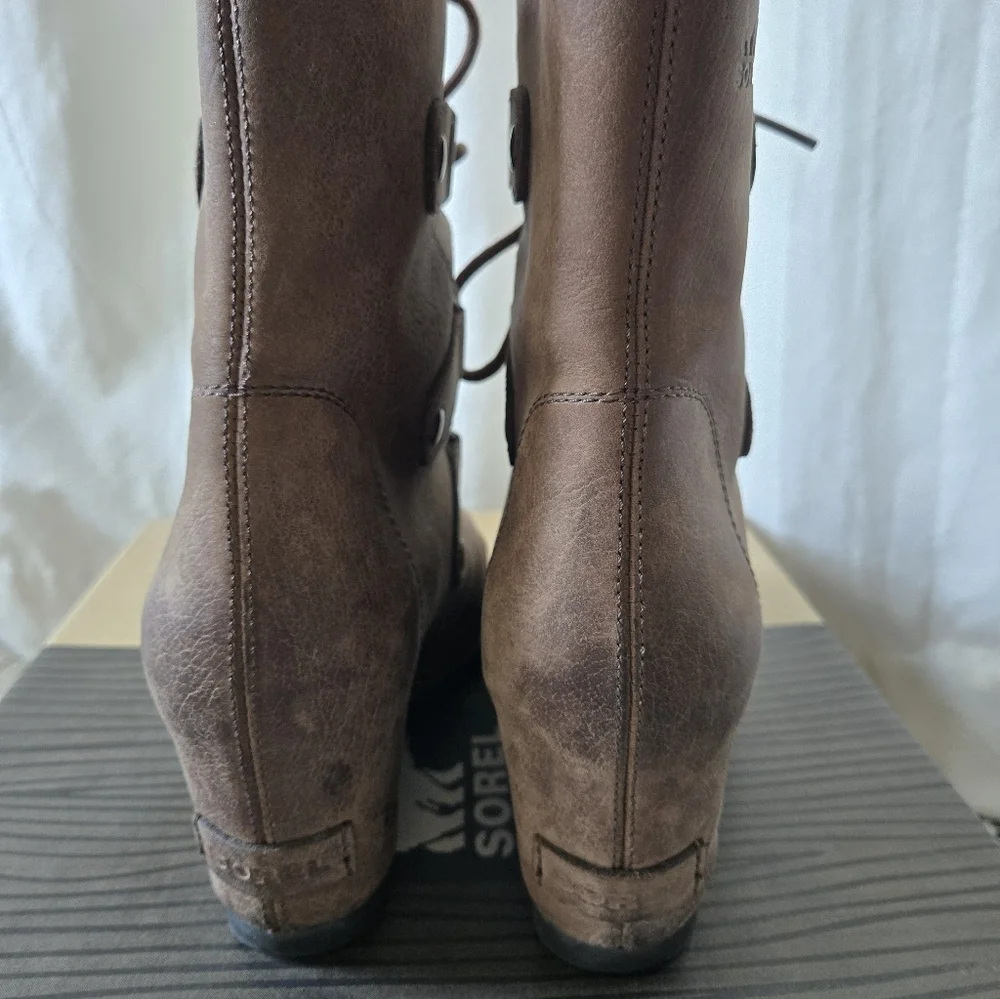 Sorel 8 Joan of Arctic Wedge Mid Boots Tobacco Leather Waterproof All Seasons
